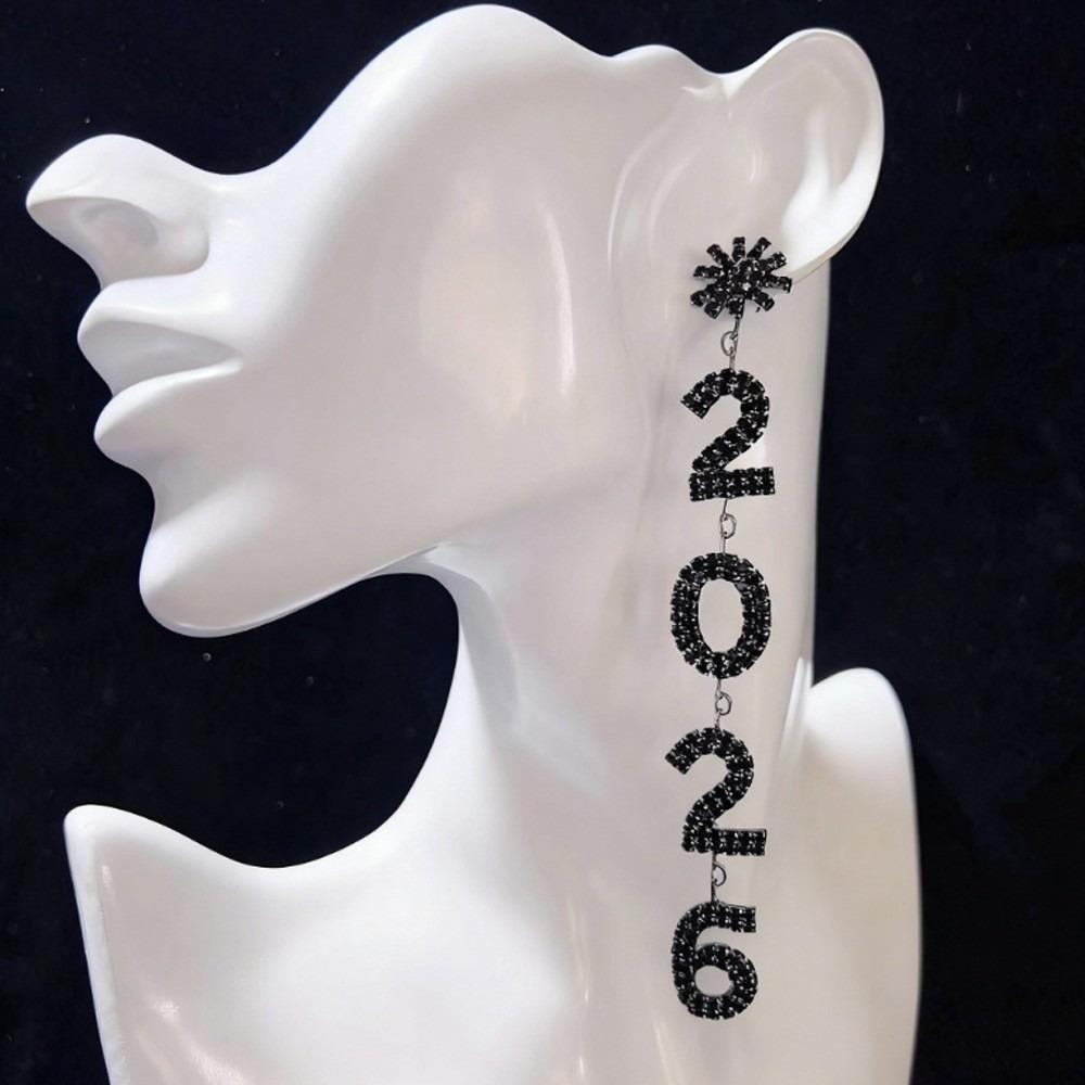 Rhinestone Happy New Year Earrings Jewelry Crystal Party Earrings Pendant 2026 Stud Earrings Girls