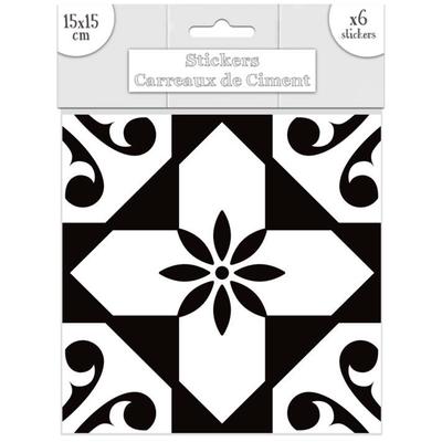 [Q7341] - Set of 6 Black 'Cement Tiles' Stickers - 15x15 Cm