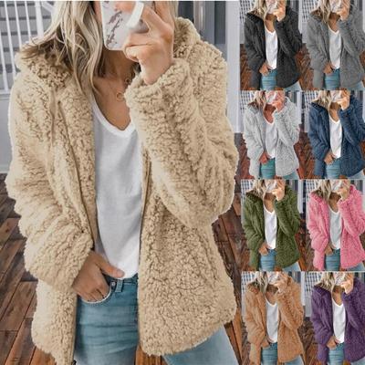 Women's Solid Color Hooded Plush Autumn and Winter Top Versatile Jacket