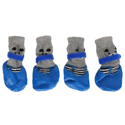 4Pcs Pet Dog Indoor Anti Dirt Cute Comfortable Shoes Supply with Hook&Loop Blue(S )