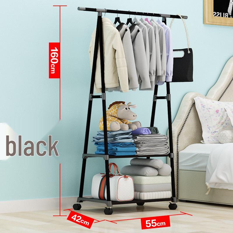 Mobile Floor-Standing Triangle Coat Rack with Wheels and Multi-Layer Storage for Clothes and Drying