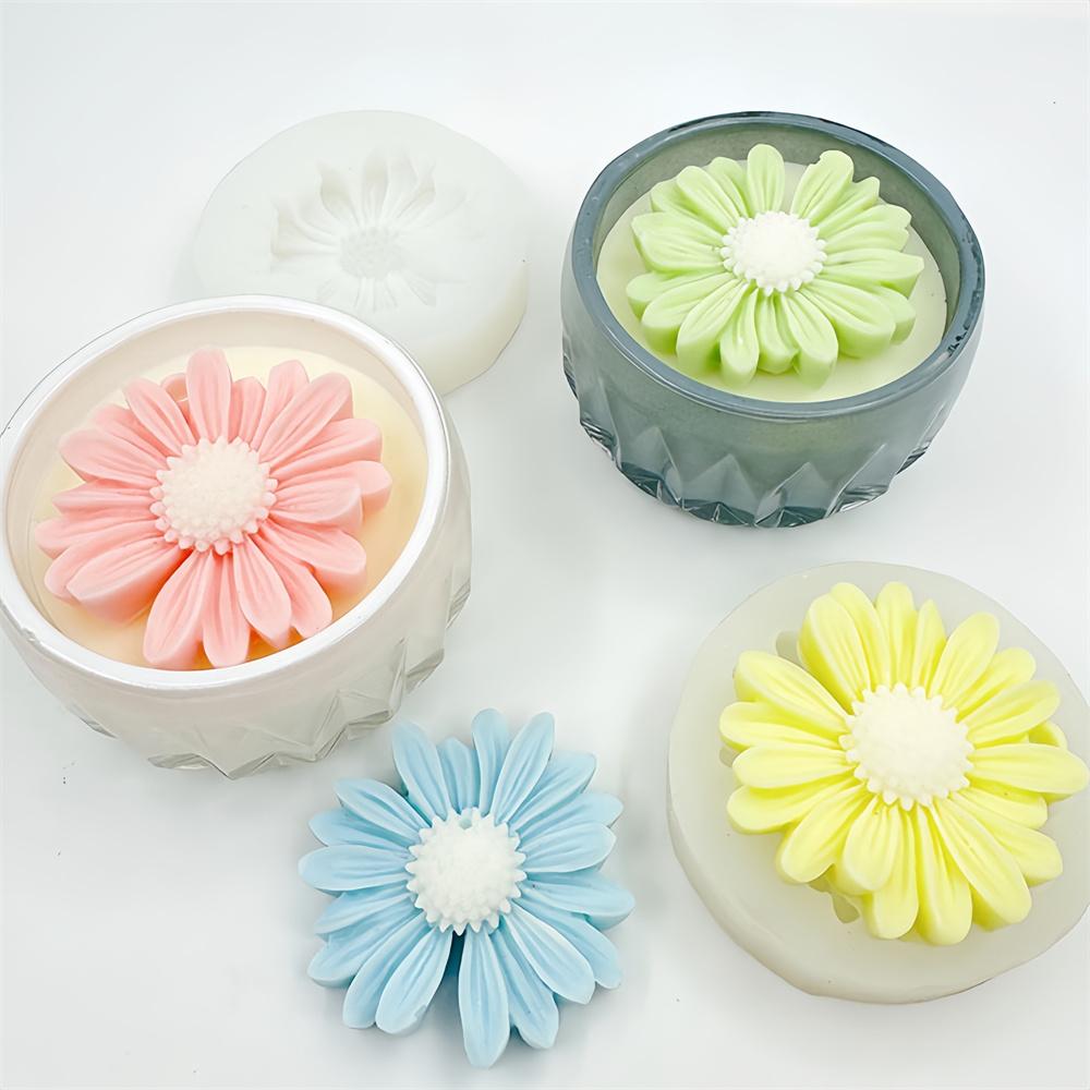 4pcs Daisy Flower Silicone Mold Scented Cup Candle Fragrant Plaster Ornament Molds Durable Easy to Demold for Home Decor Gifts