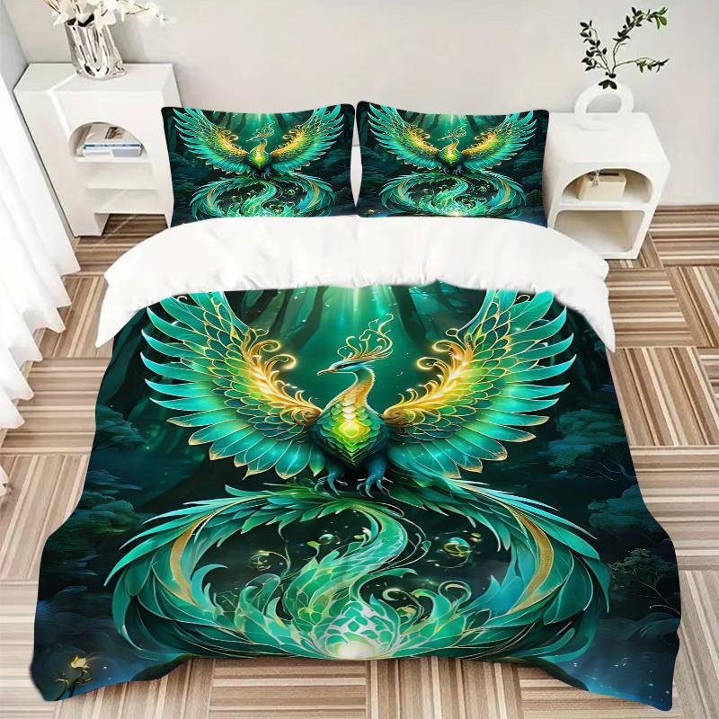 3pcs Enchanted Forest Phoenix Pattern Bedding Three-Piece Set (1 Cover + 2 Pillowcases, No Fillings), This Printed Bedding Set Is Soft and Comfor