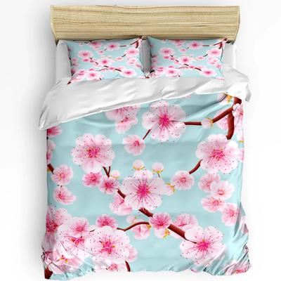 Juego de Ropa de Cama con Arte de Flor de Cerezo Rosa 3 Piezas Funda Nórdica Funda de Almohada Funda de Colcha para Niños Adultos Juego para Cama Doble Textil para el Hogar