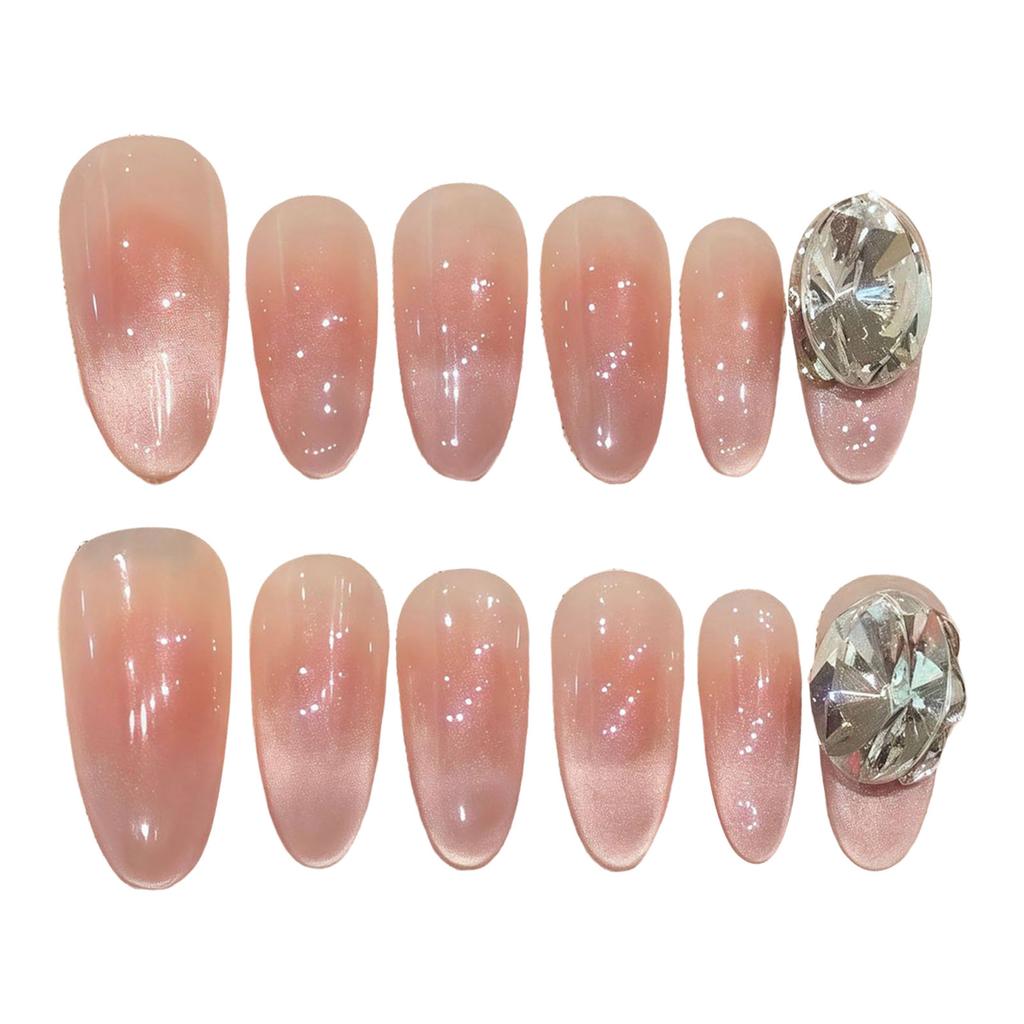 12Pcs Oval Cat Eye Blush Gradient Handmade False Nails for Women