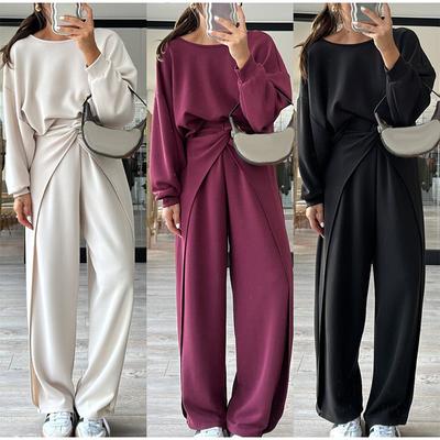 2025 Frühling Neu Strickstoff Neckholder Einfarbig Pullover Sweatshirt Hose Anzug