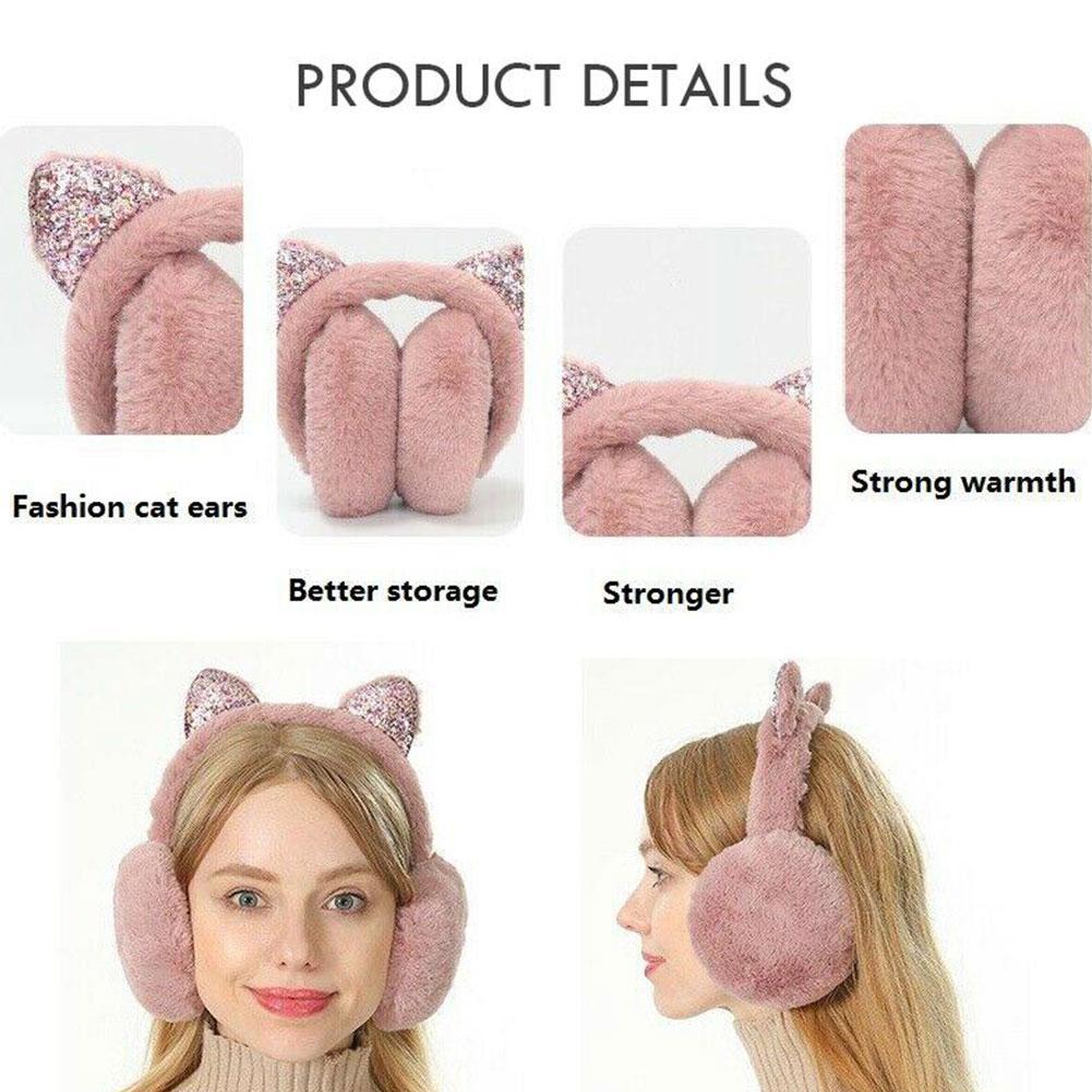 Winter Warm Plush Earmuffs Earflaps, for Women Children Riding Ski Ear Protection Cartoon Cat's Ears Fur Soft Cashmere Earflaps
