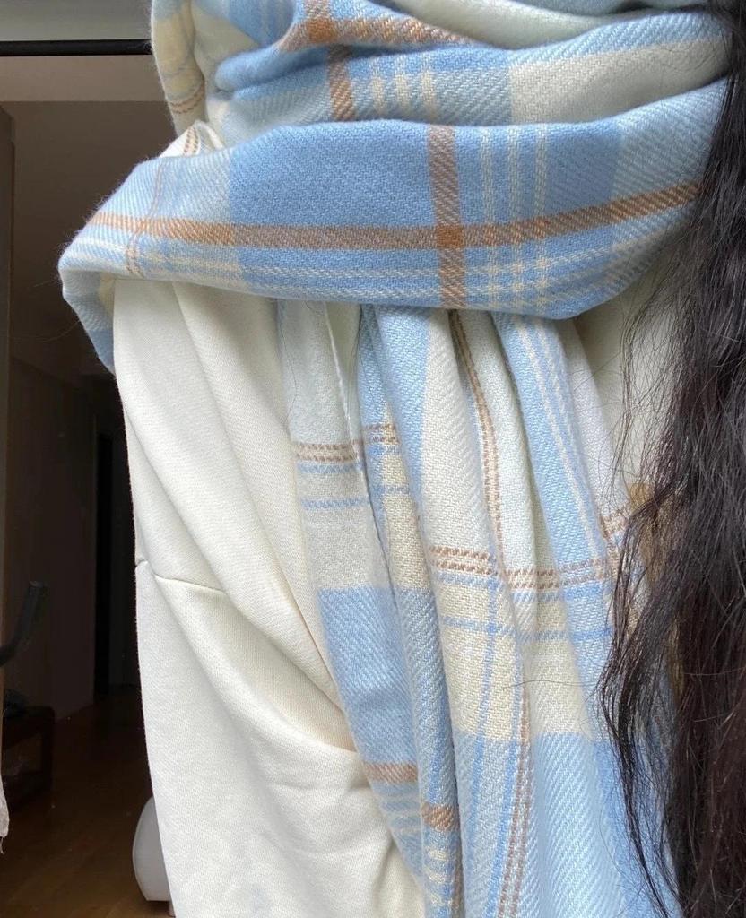 Plaid Korean-Style Women's Winter Scarf - Warm Imitation Cashmere Snood