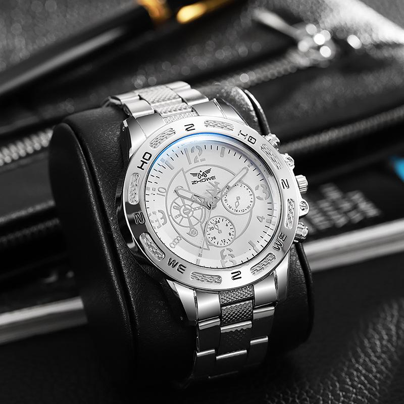 Men'S Business Fake Three-Eye Steel Belt Watch Fashion Quartz Watch
