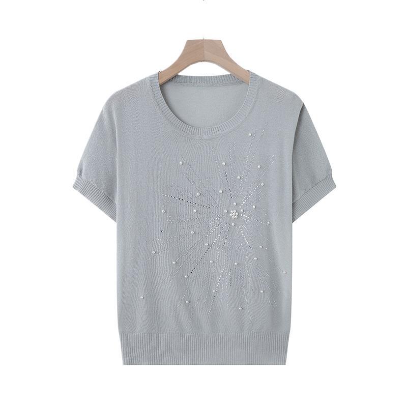 Stylish Summer Ice Silk Short-Sleeve Top for Mom - Knitted Cardigan T-shirt for Middle-Aged & Elderly Women, 2026 Collection