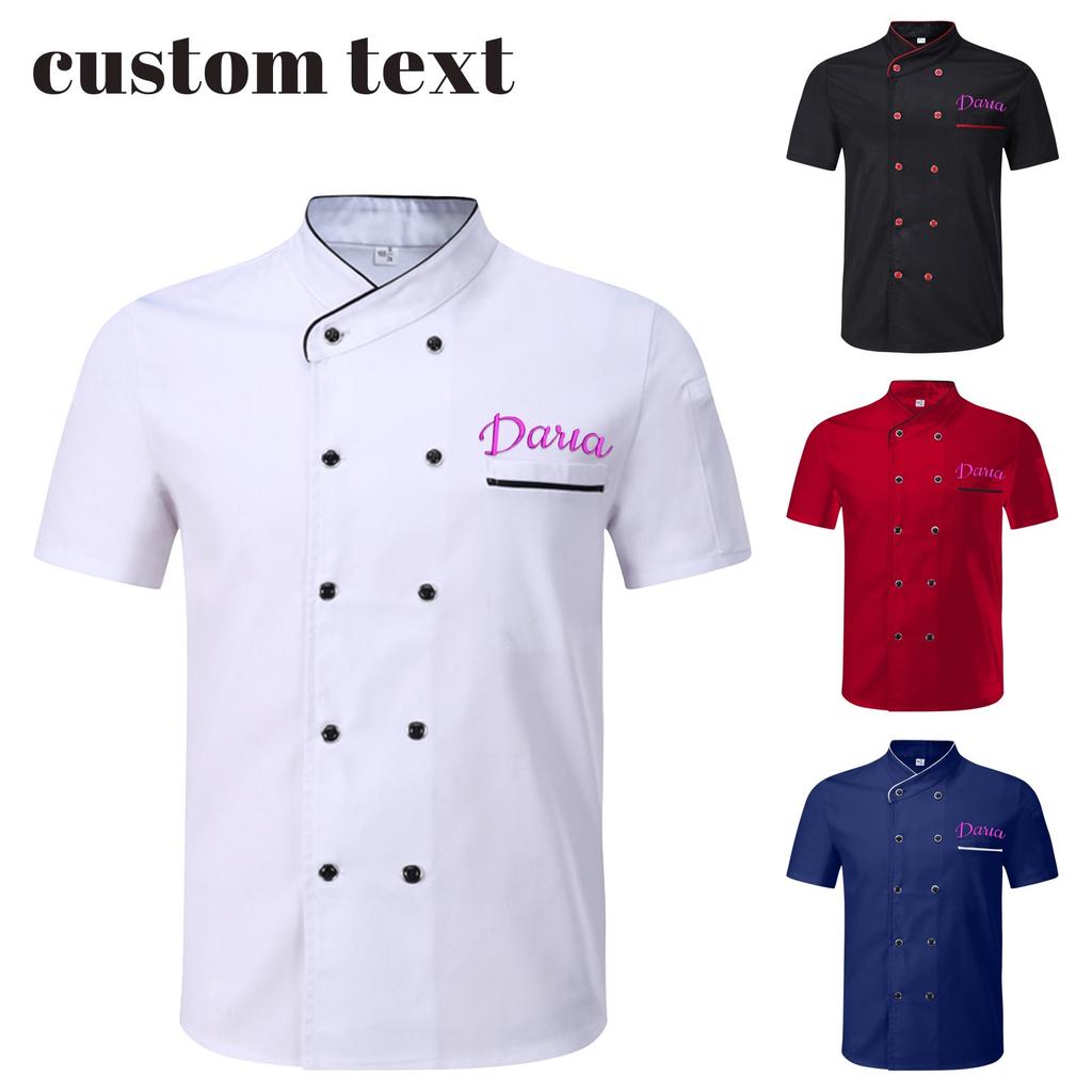 Personalized Embroidered Chef Work Uniform Short Sleeve Back Kitchen Catering Clothing Unisex Version