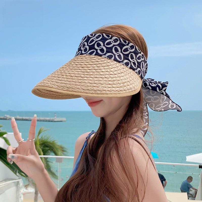 Summer Straw Hat With Wide Brim And Bow For Beach Sun Protection