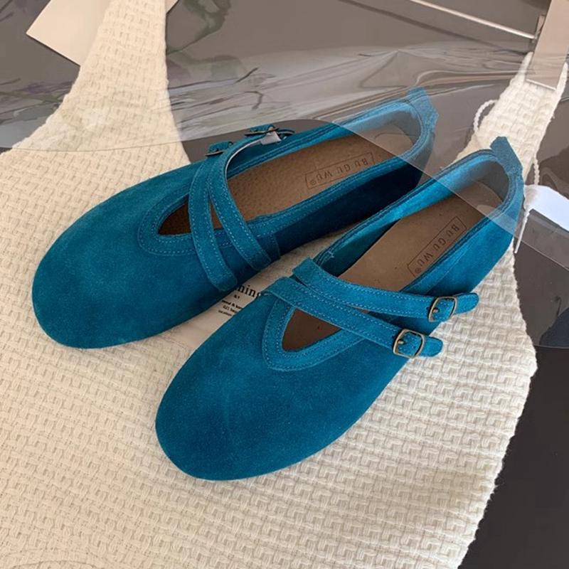 

Fashion SUOJIALUN 2025 New Brand Women Flat Shoes Fashion Red Round Toe Ladies Mary Jane Shoes Flat Heel Genuine Leather Single Shoes 35 синий