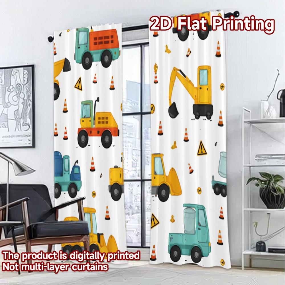 2D FLAT PRINTING 2pcs Curtains (Without Rod) Construction Vehicles Playful Modern Curtains Roller Blinds Versatile 100%