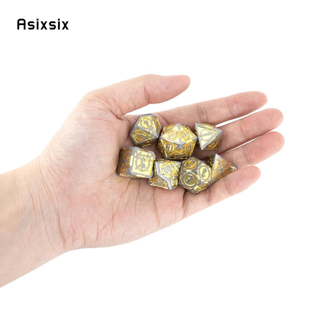 7 Pcs Yellow Silver Double Swords Metal Dice Solid Polyhedral Dice Set Suitable For Role-Playing Dice PropBoard Game