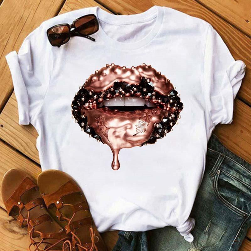 Spring Summer Plus Color Lips Loose Casual Fashion Simple Round Neck Pure Cotton Short Sleeved Top T-Shirts Women’s