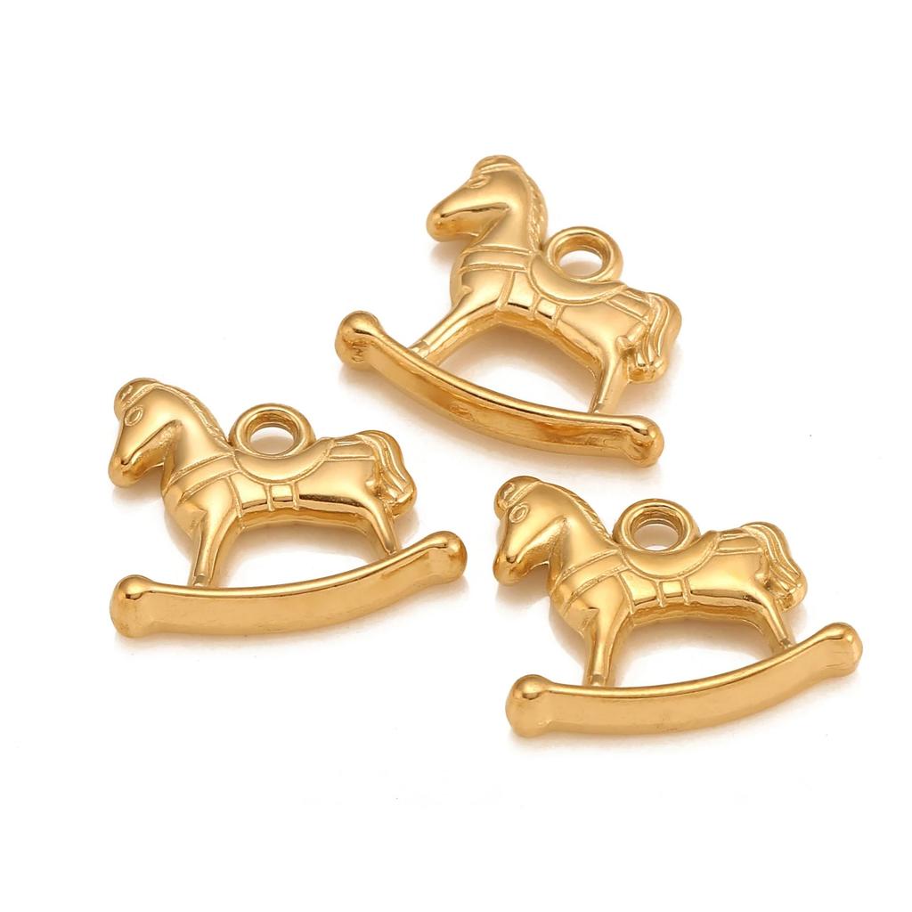 DOOYIO 3pcs/Lot Cute Baby Theme Charm Stainless Steel Rocking Horse Baby Toy Baby Pendants For DIY Jewelry Making Accessories