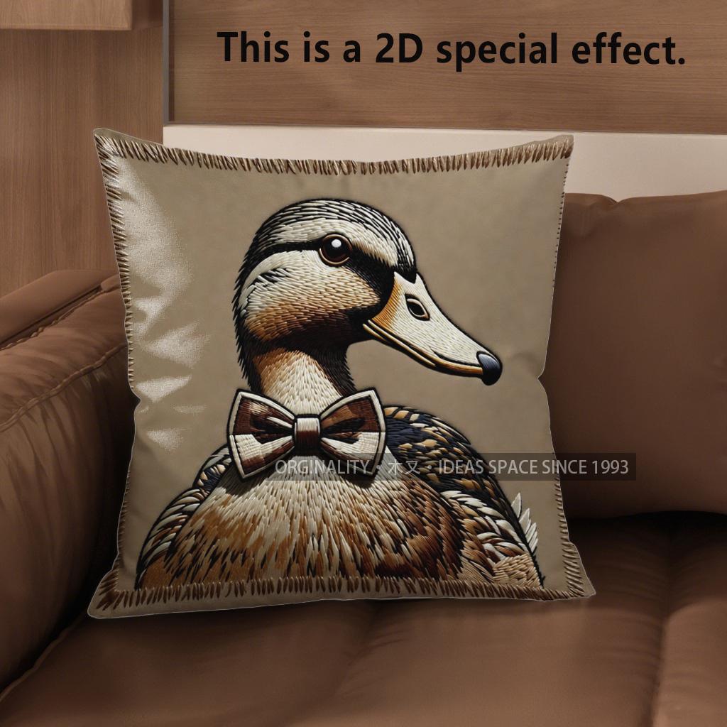 2D Entzückende mit Schleife gebundene Entenmuster Kissenbezüge Muster Kissenbezug Geeignet für Sofa Schlafzimmer Auto Kissenbezug
