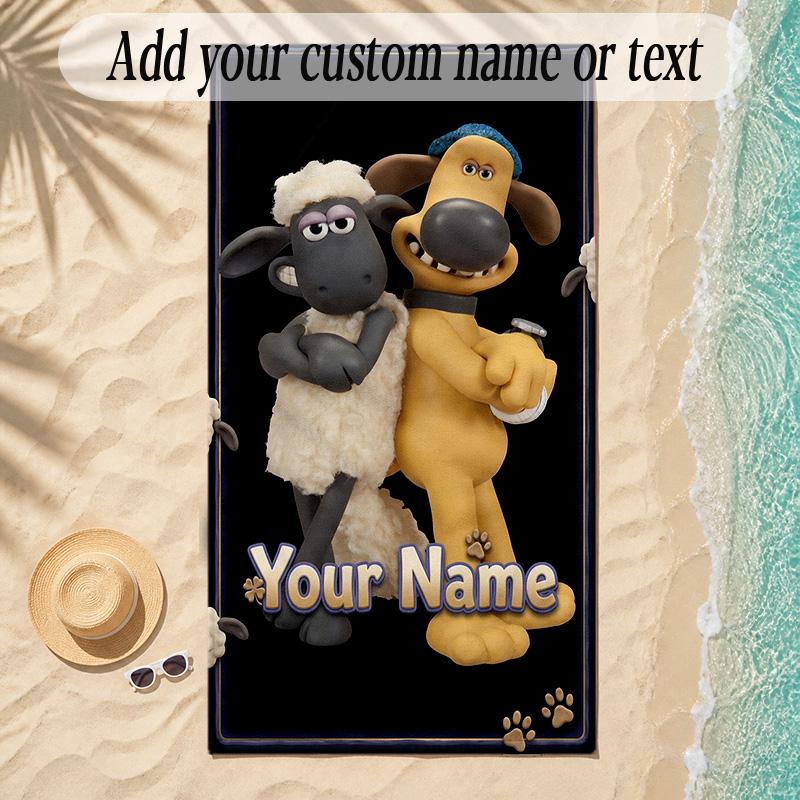 Beach TowelShaun the Sheep Custom Name Text Personalized Soft Towel for Beach Pool Indoor Home Decor Gift