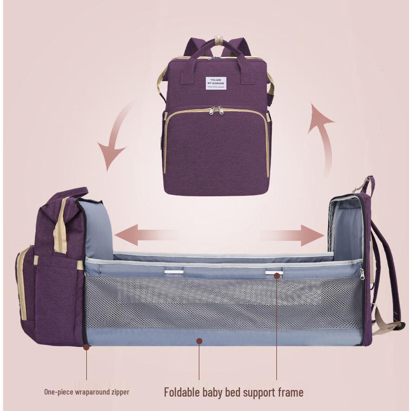 Portable Folding Mummy Bag: Lightweight, Large-Capacity Mother & Baby Backpack with Multi-purpose Bed Feature.