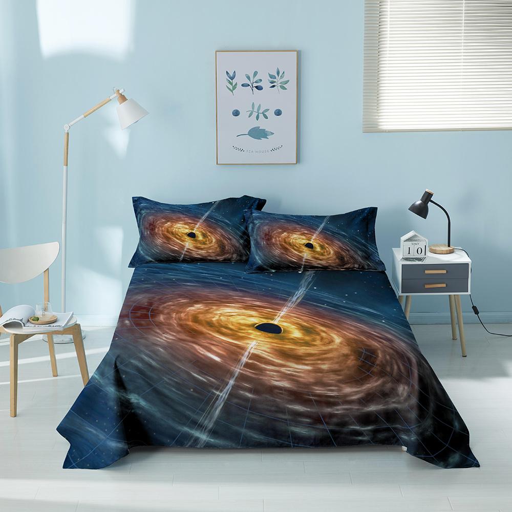 Colorful Geometric Bed Flat Sheet Printed Galaxy Bed Sheet Set With Pillowcase For Bedroom Luxury Queen King Honeycomb Bedspread