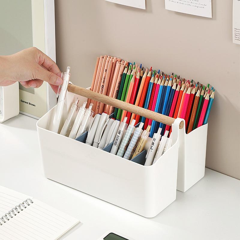 Large Capacity Divided Multifunctional Handle Marker Storage Box Desktop Pencil Organizer For Students