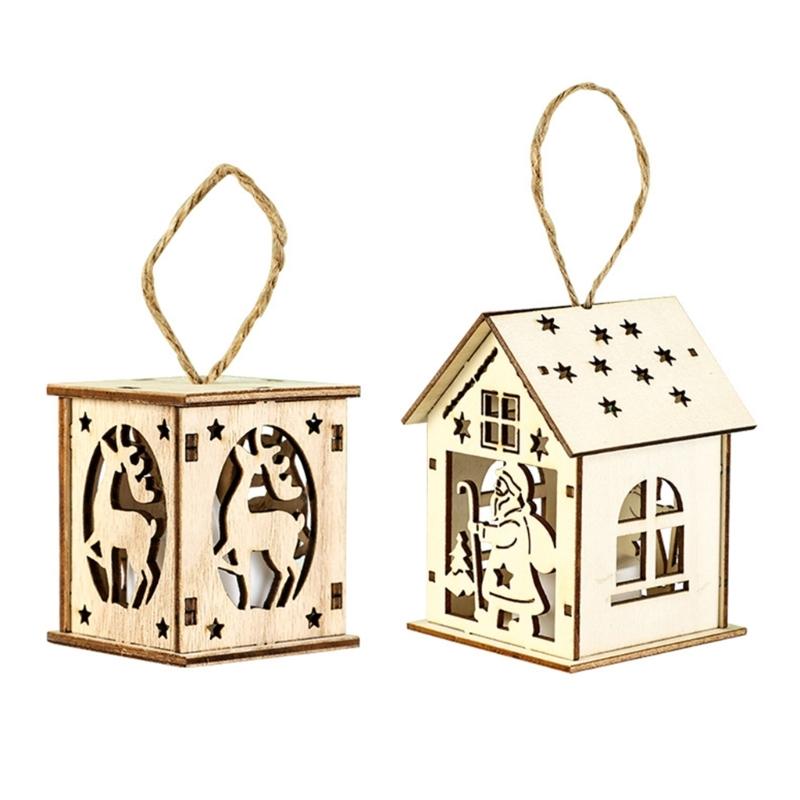 Weihnachts-Holzhaus-Dekoration Mit Warmem LED-Licht Beleuchtetes Hütten-Ornament Für Saisonale Auslage