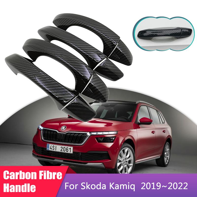 for Skoda Kamiq NW4 Carbon Fiber Smart Door Handle Cover Car Protective Style Decorate Accessories Stickers