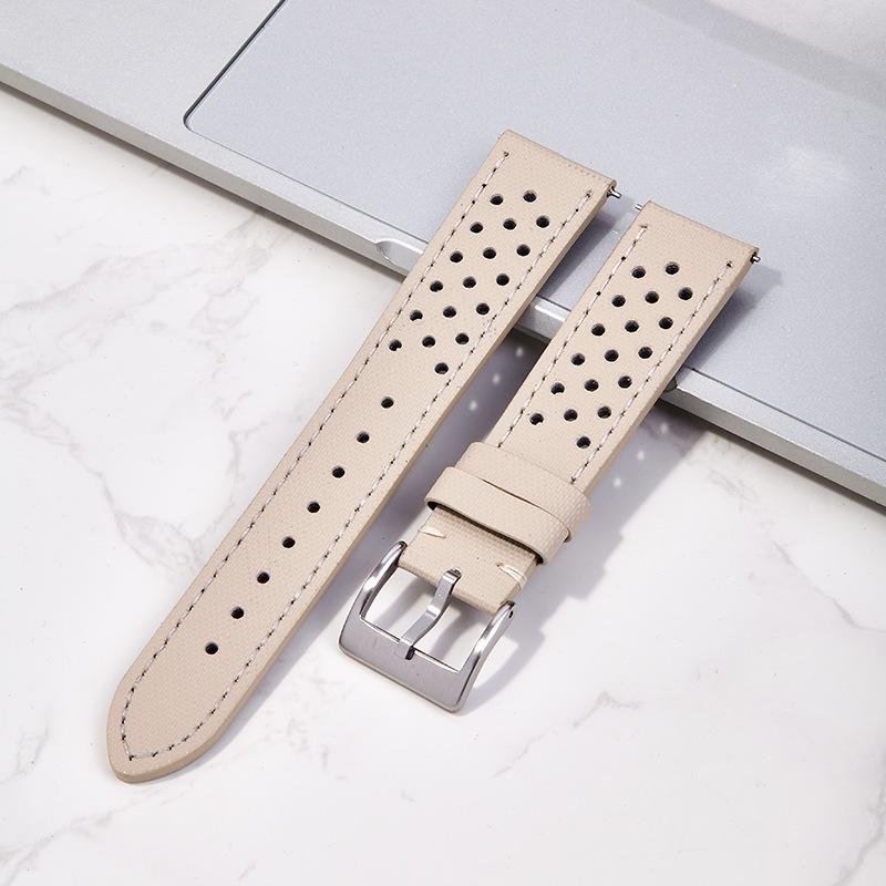 Breathable Cowhide Multi-Hole Watch Strap for Samsung Watch 5/6 (20mm/22mm)