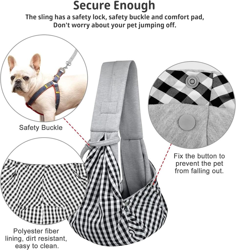 Hands Free Dog Cat Carrier Sling for Small Pets with Soft Breathable Cotton and Reversible Design