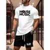 European Size Men's Summer T-Shirt , House Music Graphic Element Men's Versatile , Casual Short-Sleeve Top, Trendy Casual Sportswear