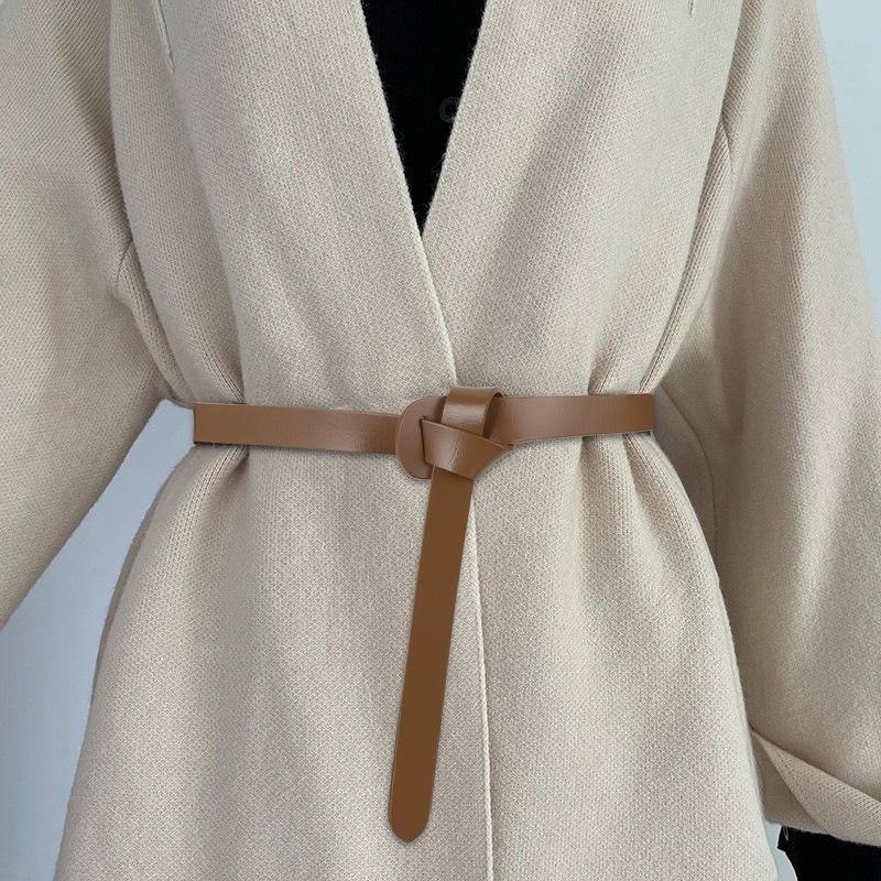 Cowhide Belt for Women Fashion Versatile Small Suit Decoration Windbreaker Sweater Knotted Women Genuine Leather Belt