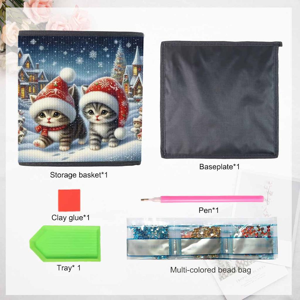 A Kitten Wearing A Hat 5D Diamond Painting Storage Basket Full Round Drill Mosaic Diamond Embroidery Cross Stitch Kits Home Decor Home Decor