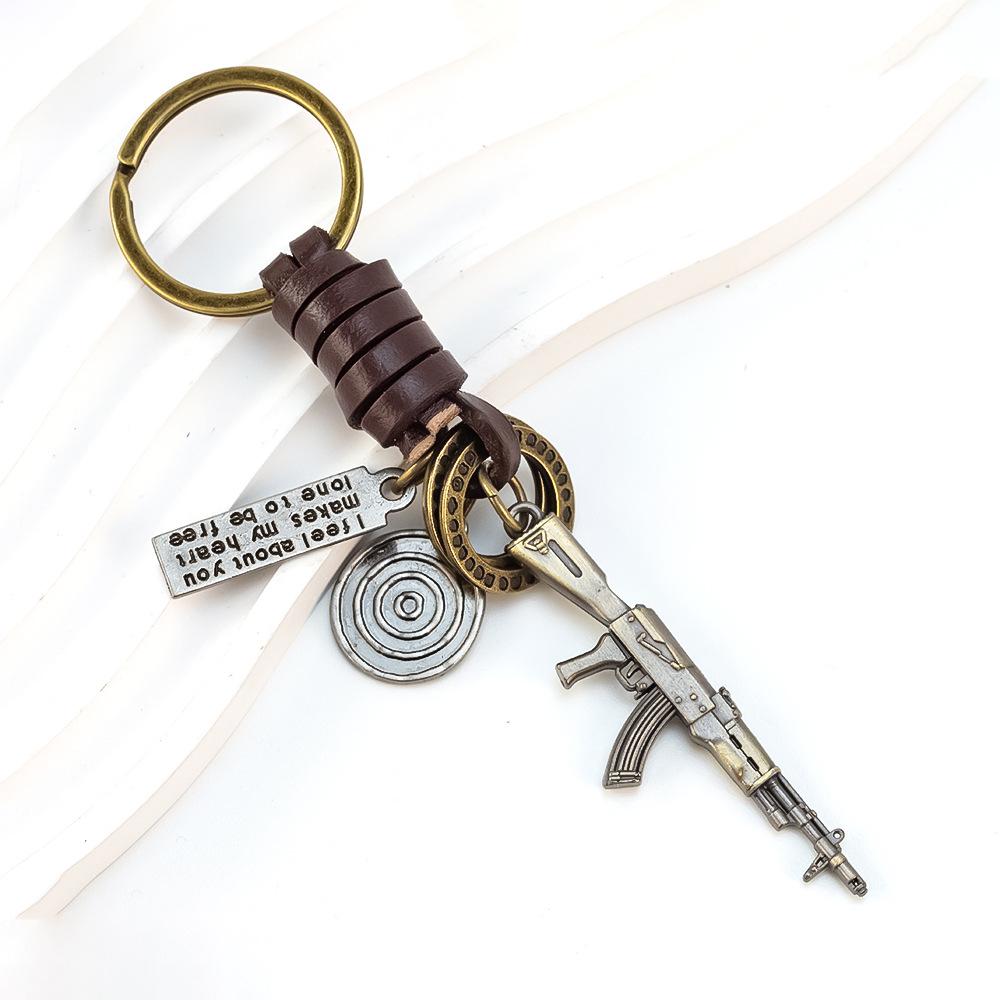 Mini Rifle-Shaped Retro Alloy Keychain Pendant with Lobster Clasp