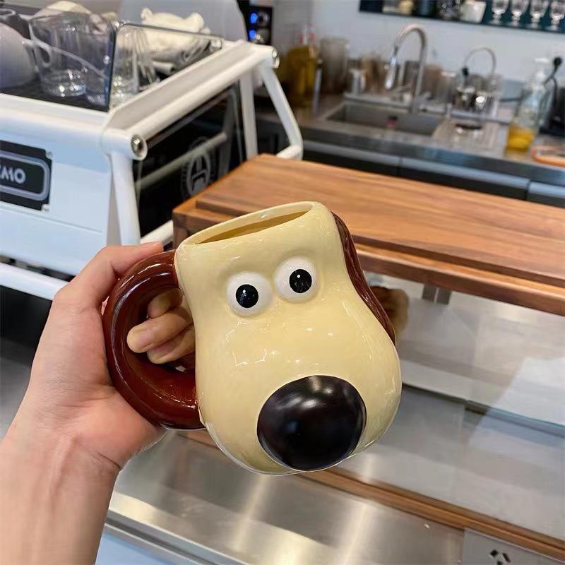 Handbemalte Niedliche Handflächenhund Keramiktasse – Großes Fassungsvermögen für das Frühstück von Kindern