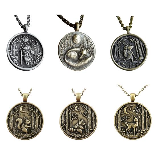Collana con Pendente Luna Foresta Animale Viaggiatore nella Foresta Pendente Collana Stile Retrò Gioiello Regalo per Amanti della Natura