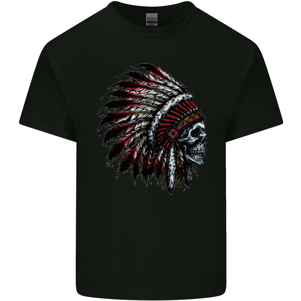 Indian Skull Headdress Biker Motorcycle Unisexs Light Cotton TShirt