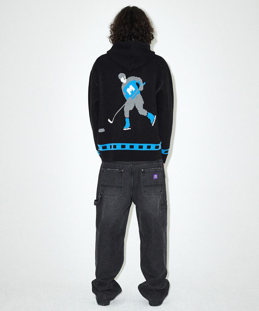 MAHAGRID Hockey Knit Zip-Up Hoodie Black(Mg2Efmk693A)