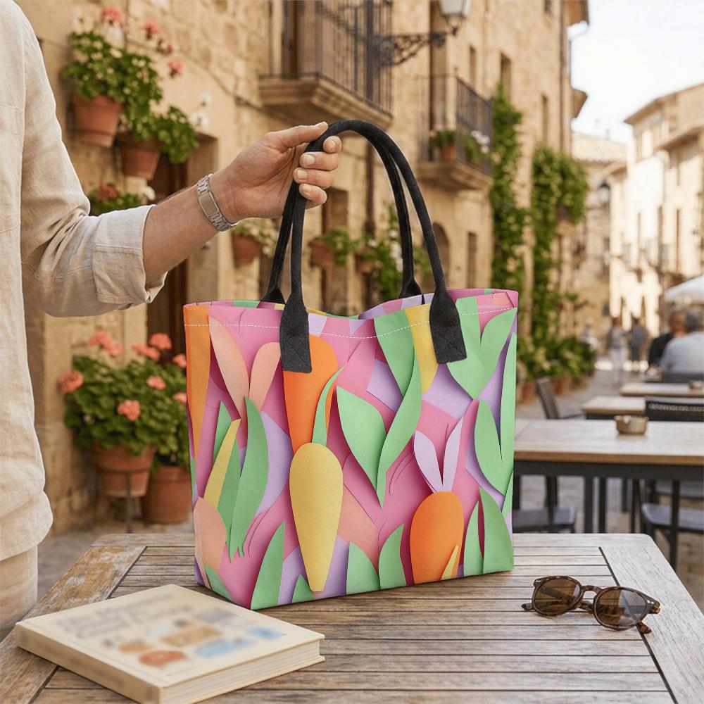 Colorful Floral Printed Canvas Tote Bag Large Casual Daily Handbag for Women Lightweight Reusable Grocery Shopping Shoulder Bag