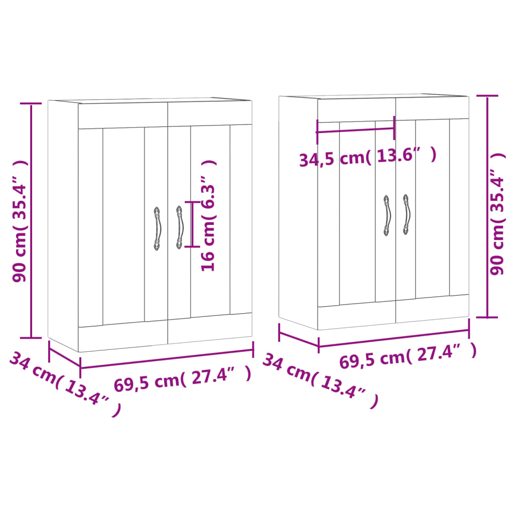 Wall Cabinets 2 pcs White Wood Based Material