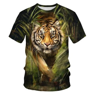 Letní pánské tričko Tričko s 3D potiskem Tiger Lion Volný kulatý výstřih Topy s krátkým rukávem Pánské oblečení
