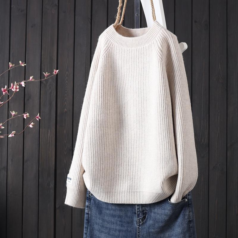 

Женский свитер свободной вязки с круглым вырезом осень/зима 2024 года: Простой однотонный свитер с длинными рукавами 3XL