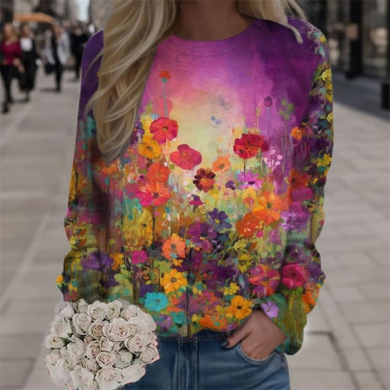 Harajuku New 3D Printing Floral Sweatshirts For Women Fashion Streetwear Pullovers Girls Funny Flowers Graphic Clothing Pullover