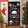 2D Dark Merry Christmas Skull Door Banner, Spooky Gothic Holiday Backdrop
