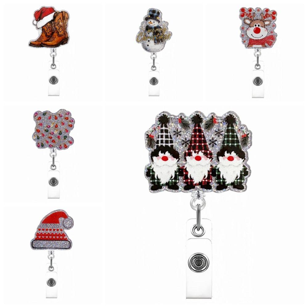 Retractable Christmas Badge Reels Christmas Hat Snowman Elk Alligator Badge Clip  Xmas