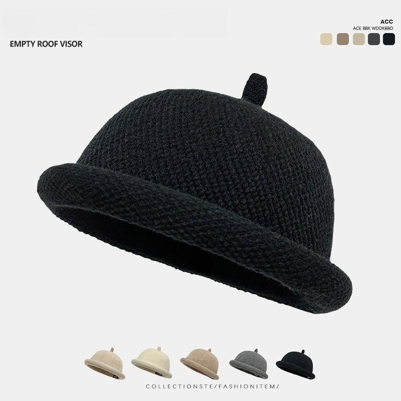 

1pc Concise Knitted Bucket Hat for Women,Leisure Warmth Breathable Skull Cap with Soft Brim for Outdoor Activities,daily Wear чорний