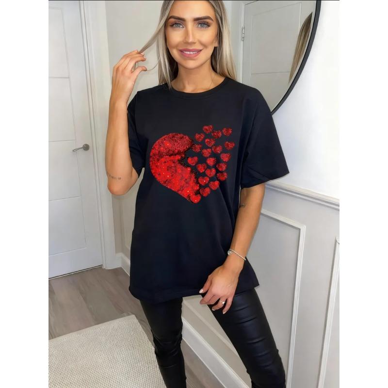 Women's Short-Sleeve T-Shirt with Red Sequin Broken Heart (Scattered Small Hearts) Print