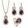 European and American Women Fashion Personality Water Drop Necklace Earrings Ring Set Shiny Bridal Jewelry