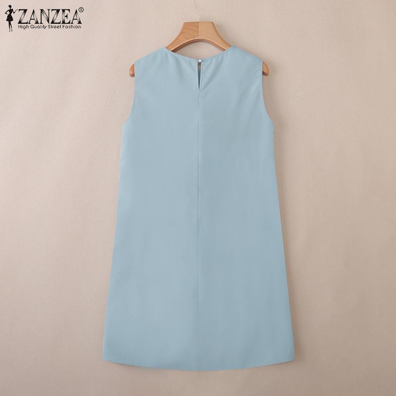 ZANZEA Γυναικείο Καθημερινό Καλοκαιρινό Αμάνικο Φόρεμα με Στρογγυλή Λαιμόκοψη