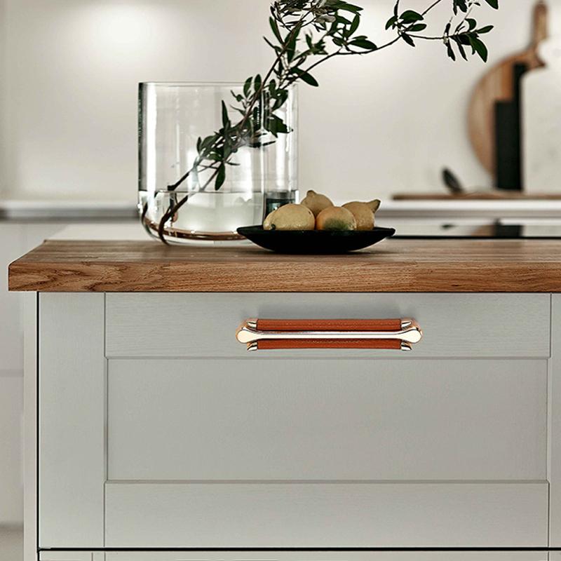 KAK Vintage Leather Cabinet Knobs and Handles Wardrobe Kitchen Cupboard Door Pulls European Zinc Alloy Furniture Handle Hardware